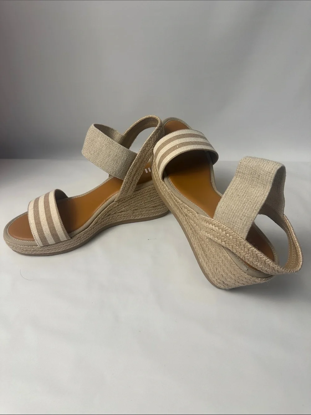 MIA Beige Striped Espadrille Wedge Sandals